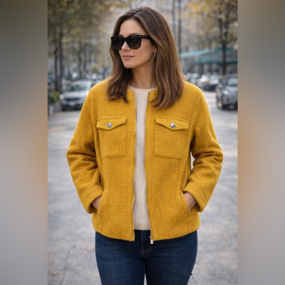 Chico's Mustard Yellow Textured Blazer with Pockets